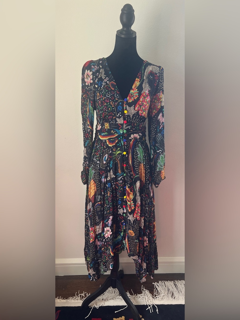 FARM Rio Vintage Black Borogodo Button Front Maxi Dress (has a small flaw) Sz M